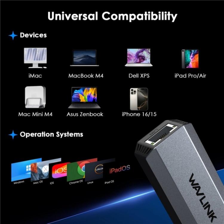 WAVLINK WL-NWU341G Laptop USB-C to 5000Mbps RJ45 LAN Ethernet Network Adapter, NWU341G WAVLINK WL-NWU341G Laptop USB-C to 5000Mbps RJ45 LAN Ethernet Network Adapter, NWU341G